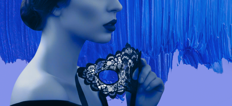 blue lady with a mask