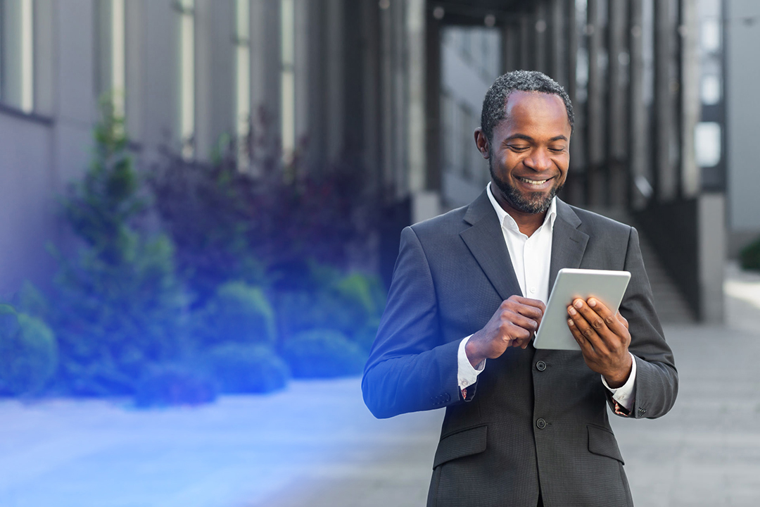 Man checking tablet